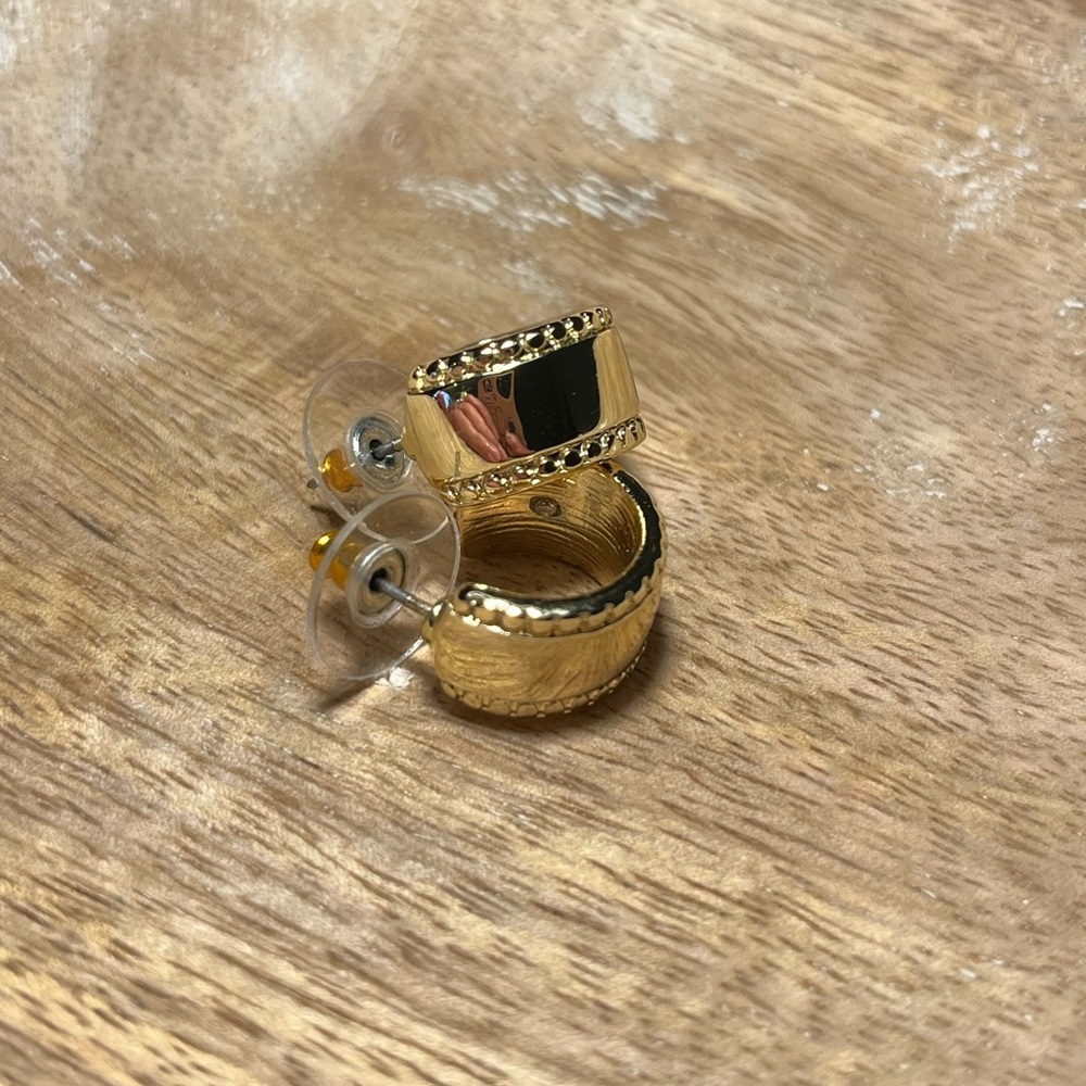 Huggie Half Hoop Gold Tone Chunky Earrings - Picture 2 of 9